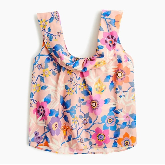 J. CREW Liberty Arts Floral Scoop Neck Tank Top Pavilion Pink XS cotton - Picture 1 of 9